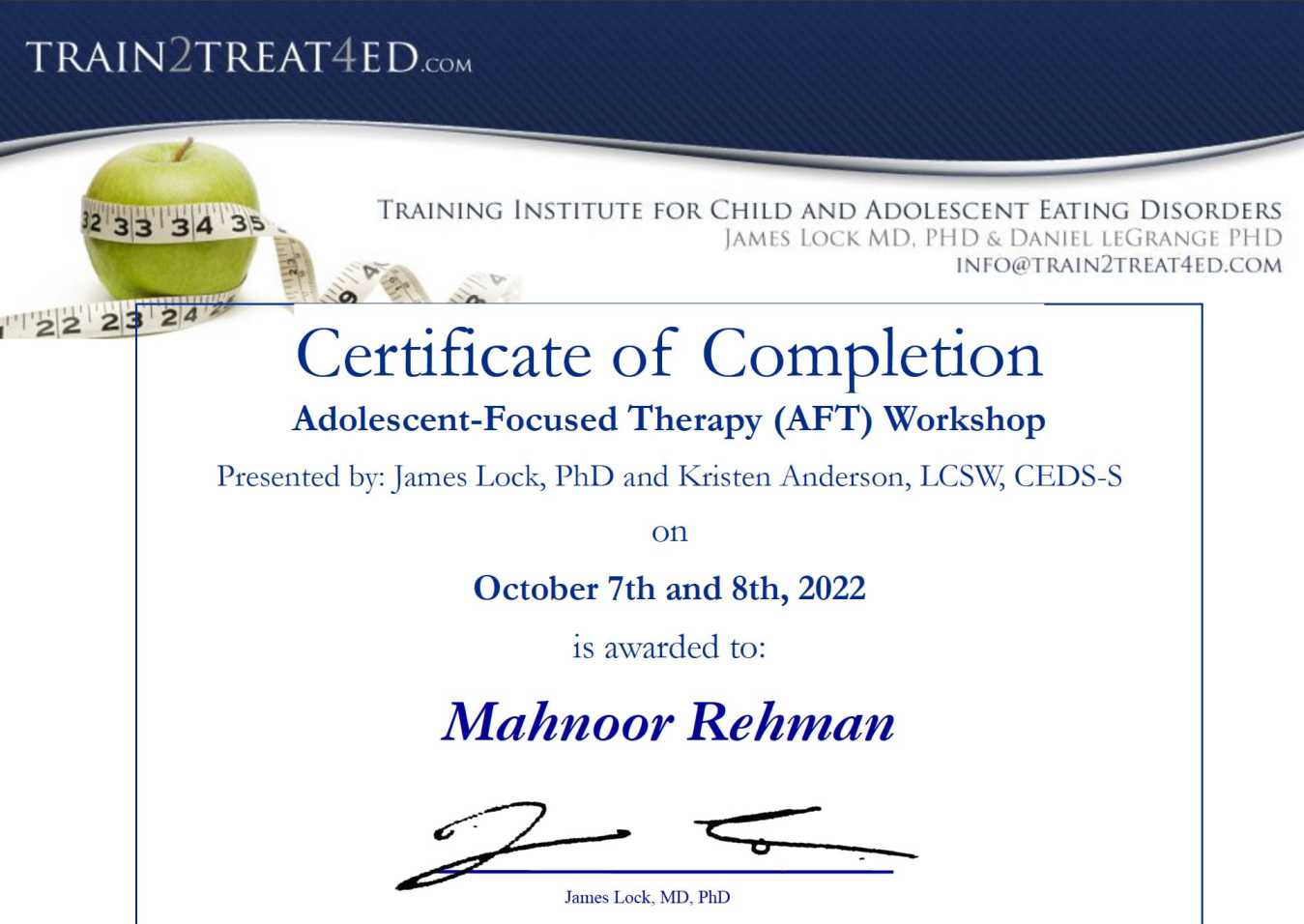 Adolescent-Focussed Therapy(AFT) Workshop